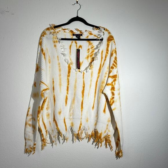 Trendy Threads Plus Size 3X Tie-Dye Sweater – Distressed V-Neck Cotton Pullover - Picture 1 of 9